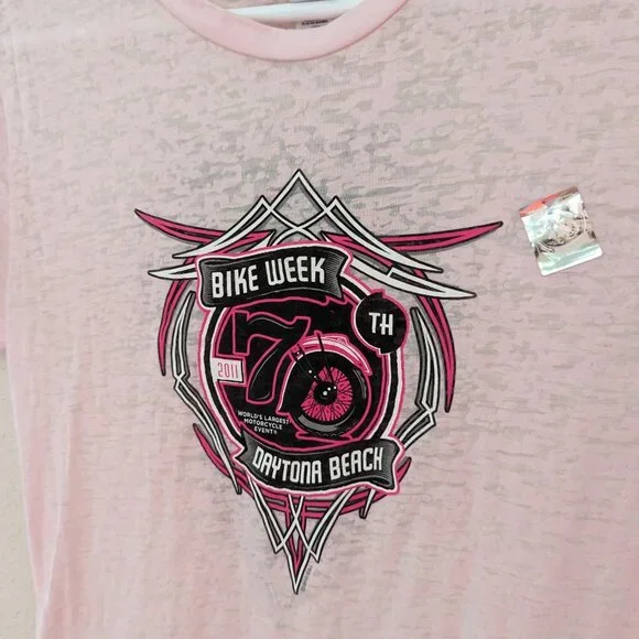 Vintage Daytona Bike Week 2011 70th Pink Short Sleeved T Shirt Size 2XL NWT Y2K - Picture 3 of 6